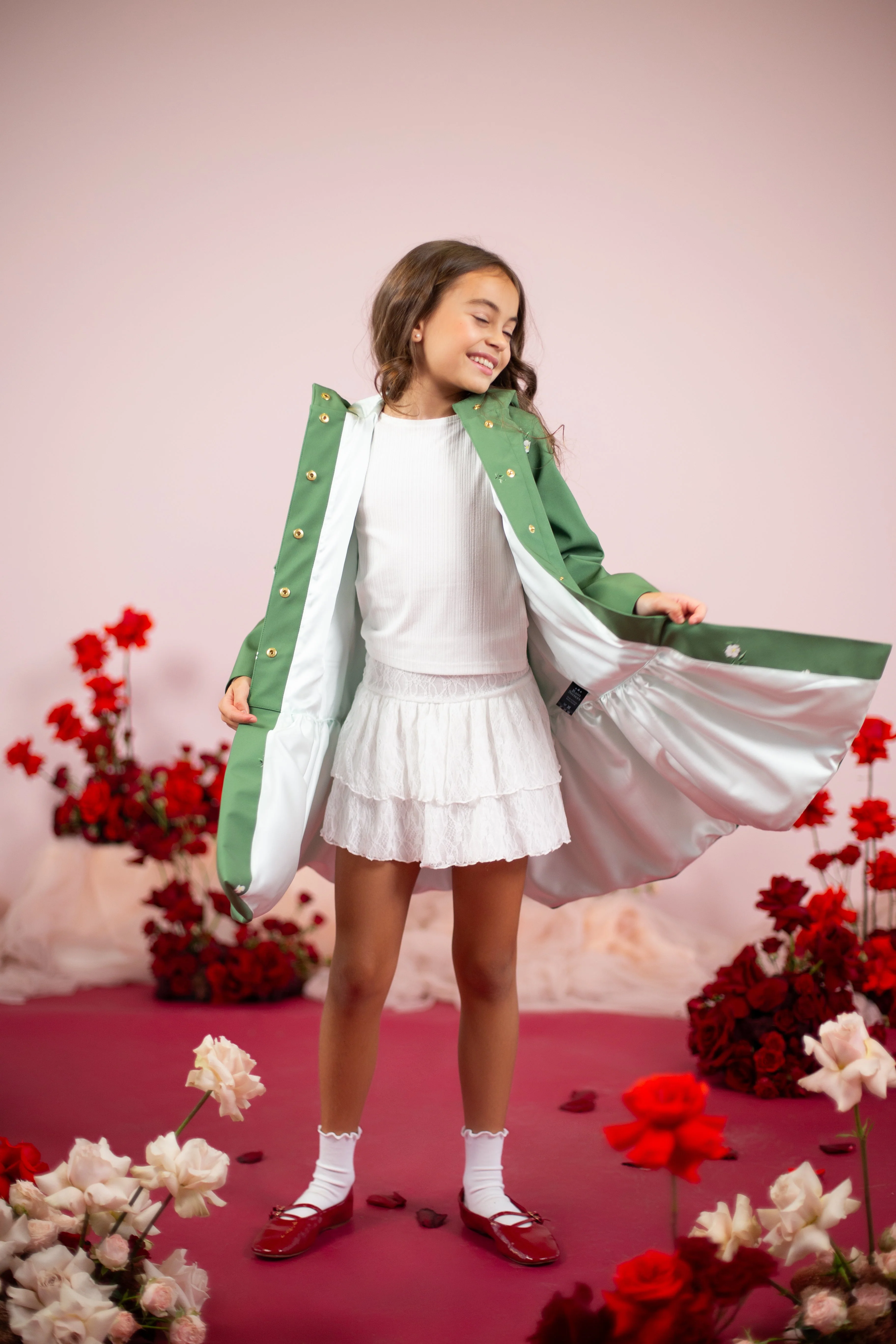 RainSisters | Girls' Green Trapeze Short Coat ‘Primrose Green' - Image 5