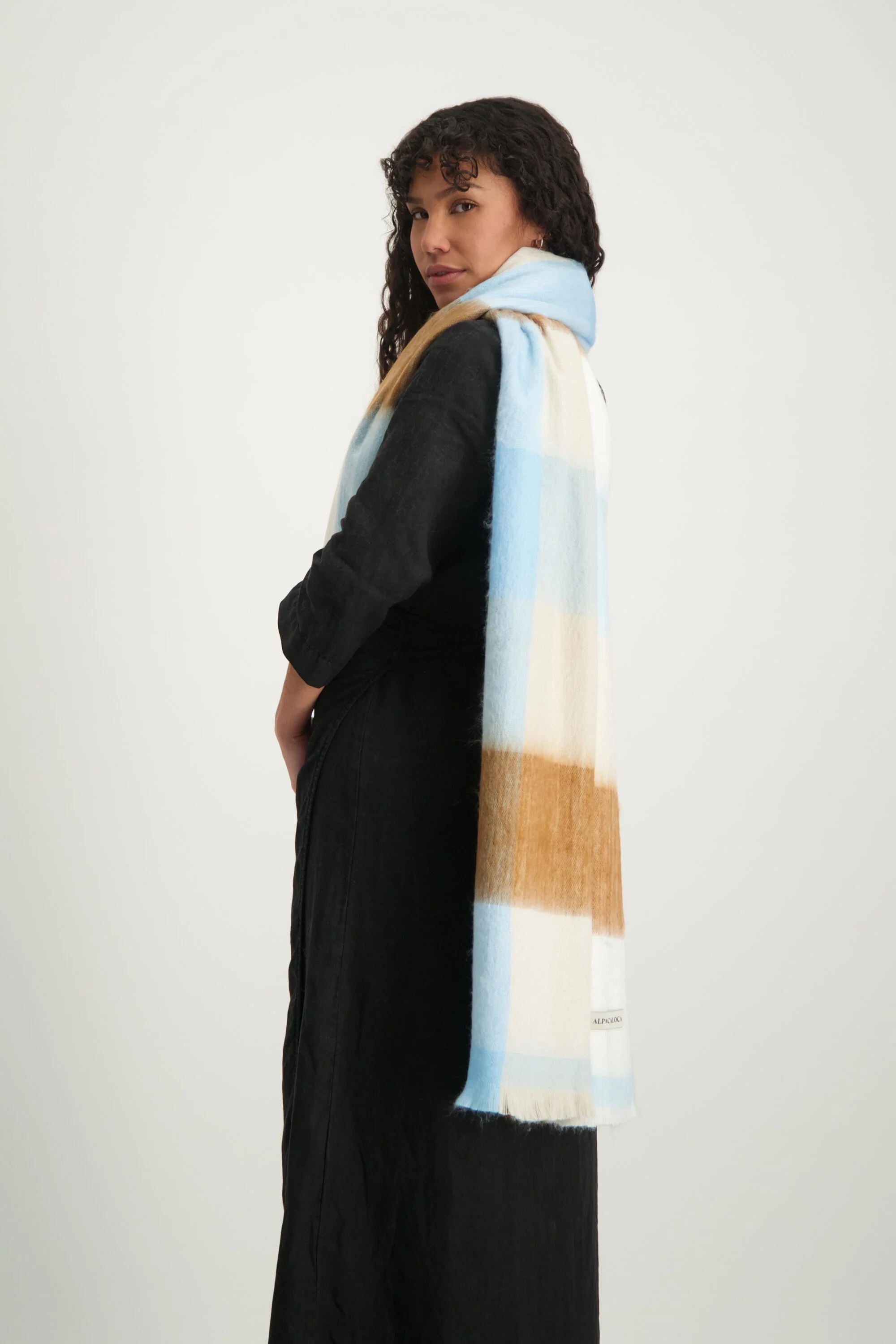 Alpaca Loca | Scarf Blocked Sky Blue and Naturals - Image 3